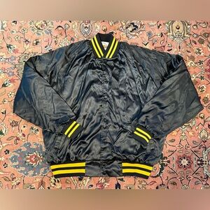 Vintage Caterpillar Black and Yellow Men's Satin Bomber Jacket XL